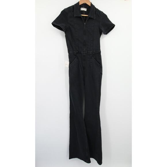 Free People We The Free Jayde Flare Jumpsuit Black Mamba NWT Denim Size S - Picture 2 of 11